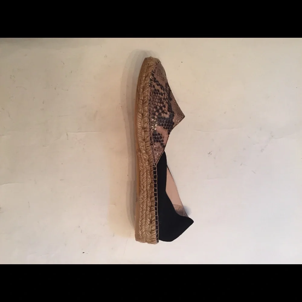 NEW ERIC MICHAEL HANDMADE LOW ESPADRILLES BLACK GRAY LEATHER SIZE 38 7.5